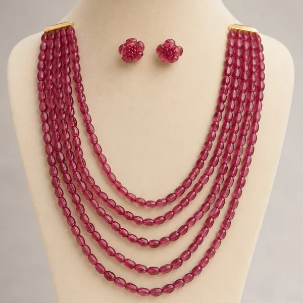 Ruby_Pink_Multi-Layer_Beaded_Necklace_Set