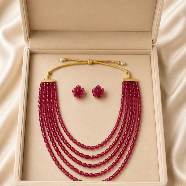 Ruby_Pink_Multi-Layer_Beaded_Necklace_Set