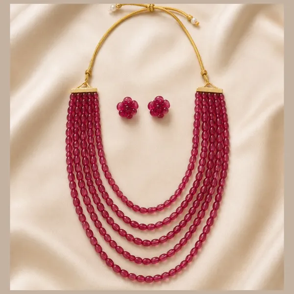 Ruby_Pink_Multi-Layer_Beaded_Necklace_Set