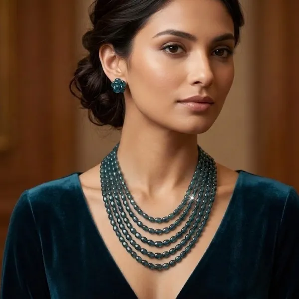 Teal_Blue_Multi-Layer_Beaded_Necklace_&_Earring_Set