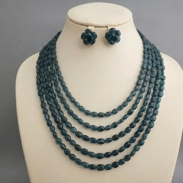 Teal_Blue_Multi-Layer_Beaded_Necklace_&_Earring_Set
