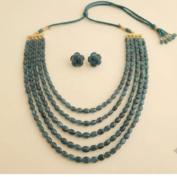 Teal_Blue_Multi-Layer_Beaded_Necklace_&_Earring_Set