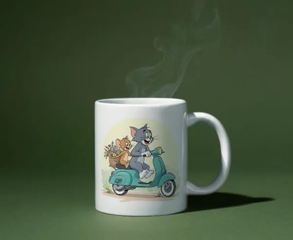 White_Ceramic_Tom_And_Jerry_Scooter_Print_Coffee_Mug_Set_Of_2