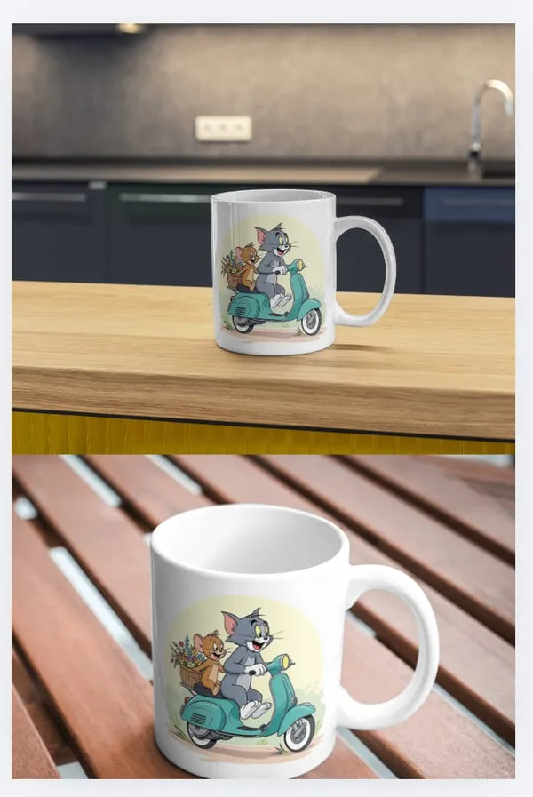 White_Ceramic_Tom_And_Jerry_Scooter_Print_Coffee_Mug_Set_Of_2