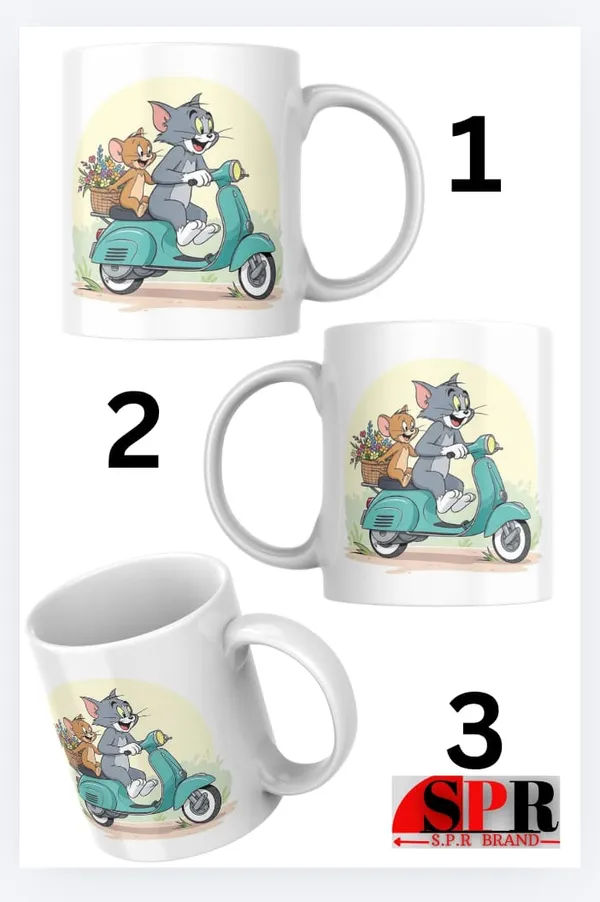 White_Ceramic_Tom_And_Jerry_Scooter_Print_Coffee_Mug_Set_Of_2