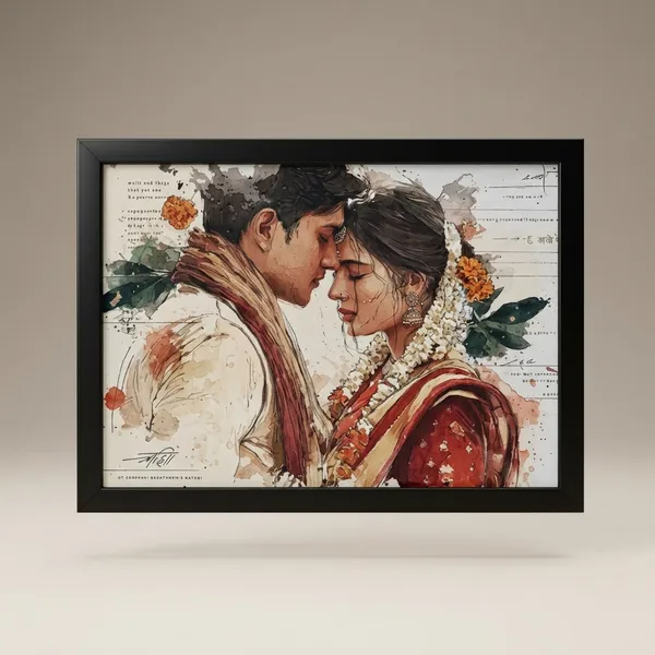 Wood_Paper_Romantic_Couple_Watercolor_Portrait_Framed_Wall_Art
