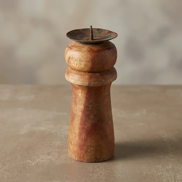 Wood_Rustic_Turned_Design_Candle_Holder_With_Metal_Spike