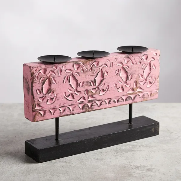 Wood_Traditional_Floral_Cutwork_Pink_Three_Candle_Holder_Stand