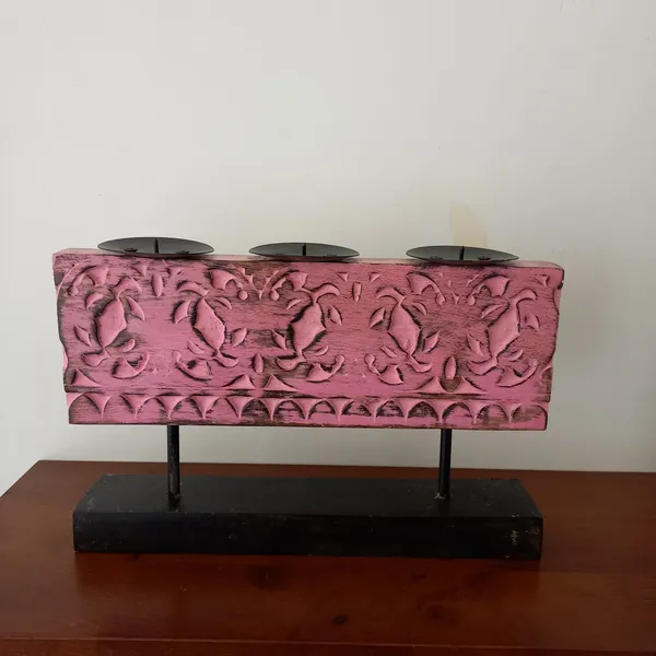 Wood_Traditional_Floral_Cutwork_Pink_Three_Candle_Holder_Stand