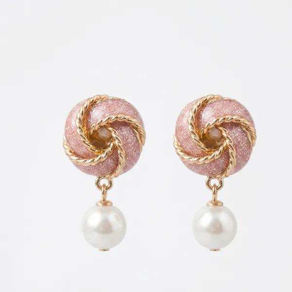 Pink_Rose_Gold_Pearl_Knot_Stud_Earrings_For_Women