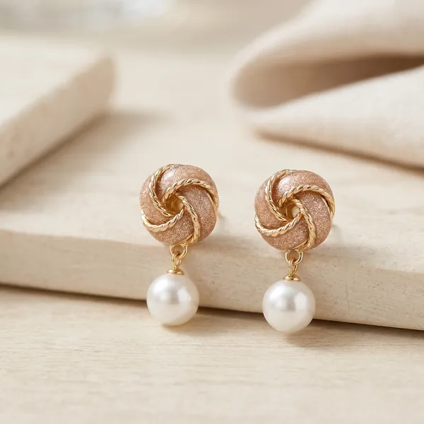 Pink_Rose_Gold_Pearl_Knot_Stud_Earrings_For_Women
