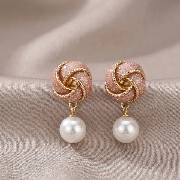 Pink_Rose_Gold_Pearl_Knot_Stud_Earrings_For_Women