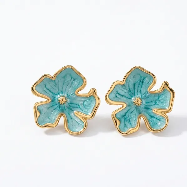 Green_Gold_Plated_Floral_Enamel_Stud_Earrings_For_Women