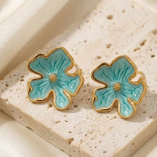 Green_Gold_Plated_Floral_Enamel_Stud_Earrings_For_Women