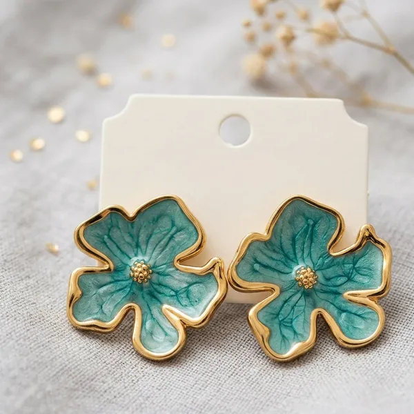 Green_Gold_Plated_Floral_Enamel_Stud_Earrings_For_Women