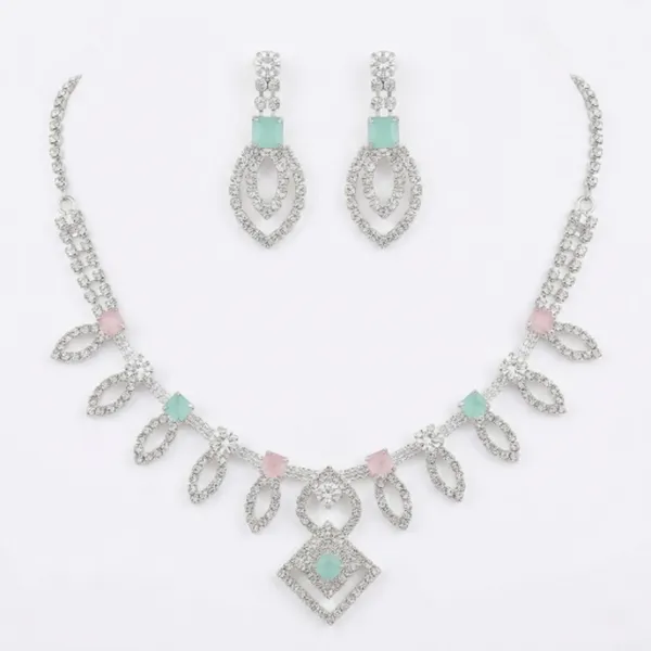 Mint_Green_Silver_Plated_Floral_Stone_Necklace_Set_For_Women