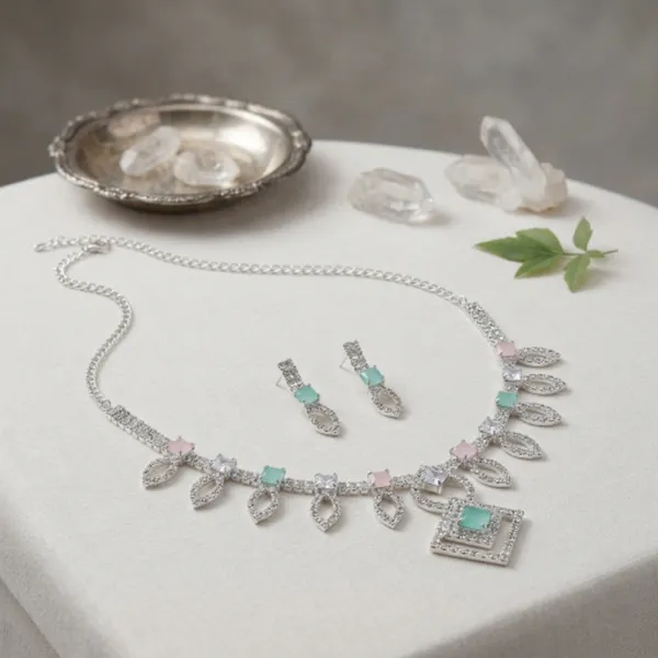 Mint_Green_Silver_Plated_Floral_Stone_Necklace_Set_For_Women