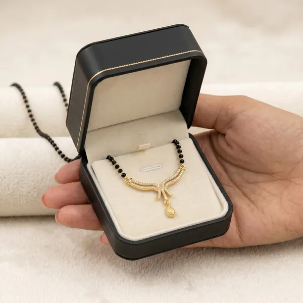 Elite_Gold_Plated_Mangalsutra_with_American_Diamond_Pendant_for_Women_|_Modern_Black_Beaded_Single_Chain_Short_Mangalsutra_Necklace