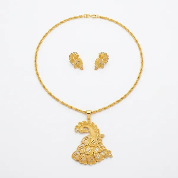 Gold-Plated_Peacock_Pendant_Necklace_Set_with_Matching_Earrings_for_Women_&_Girls