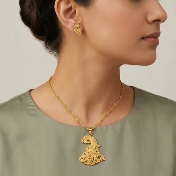 Gold-Plated_Peacock_Pendant_Necklace_Set_with_Matching_Earrings_for_Women_&_Girls