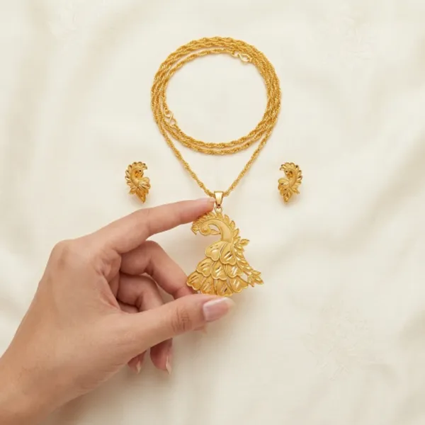 Gold-Plated_Peacock_Pendant_Necklace_Set_with_Matching_Earrings_for_Women_&_Girls