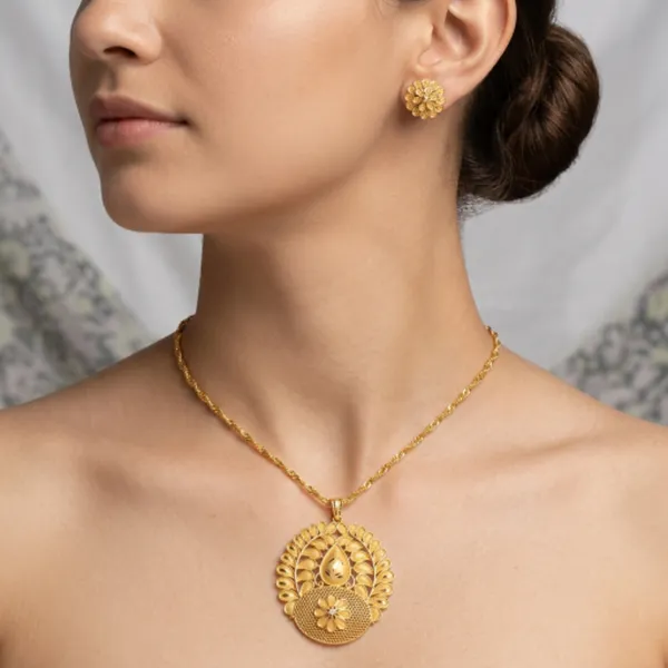 Gold-Plated_Traditional_Floral_Pendant_Necklace_with_Matching_Stud_Earrings_–_Ethnic_Jewellery_Set_for_Women