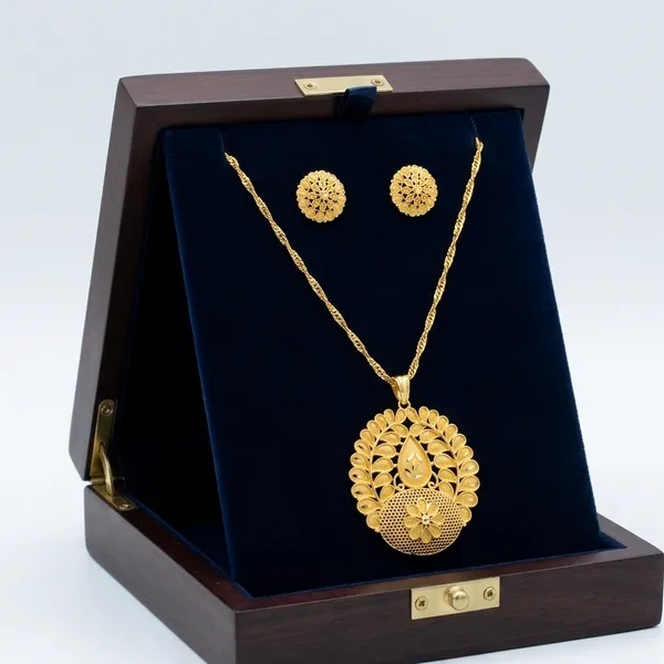 Gold-Plated_Traditional_Floral_Pendant_Necklace_with_Matching_Stud_Earrings_–_Ethnic_Jewellery_Set_for_Women