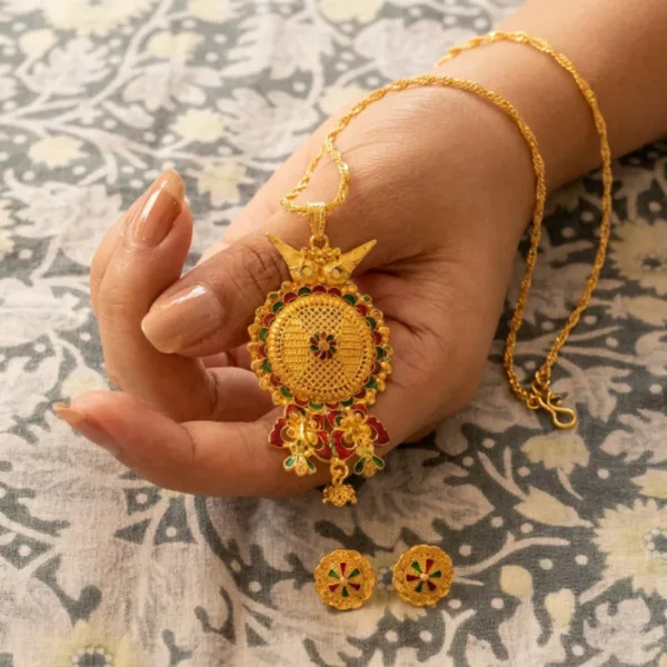 Gold_Plated_Traditional_Meenakari_Pendant_Necklace_Earrings_Set_For_Women