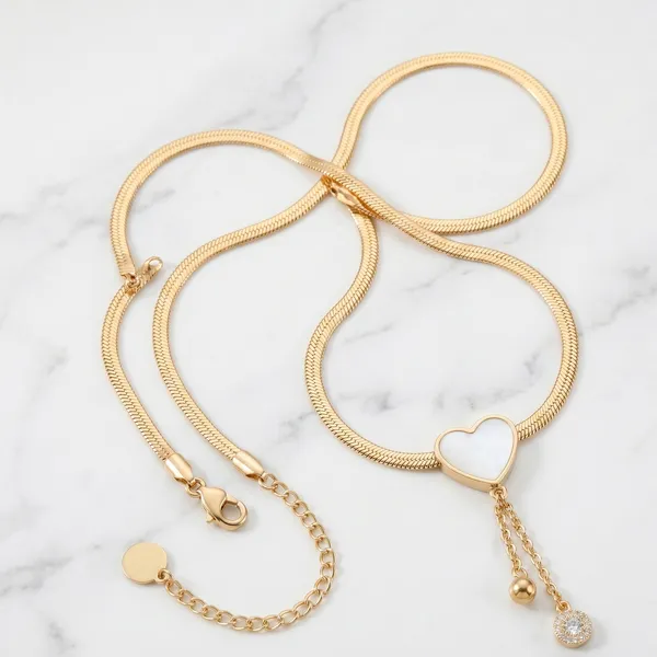 Gold_Plated_Heart_Pendant_Snake_Chain_Necklace_For_Women