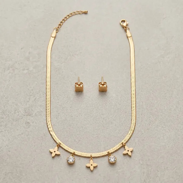 Gold_Plated_Floral_Herringbone_Choker_Necklace_Set_For_Women