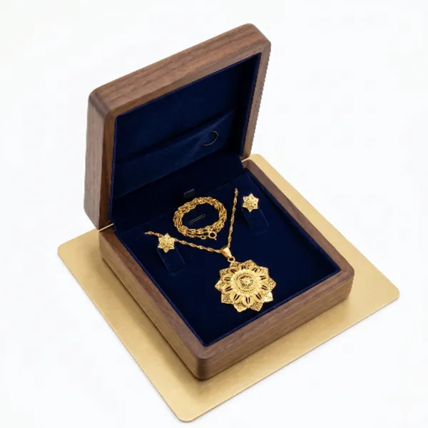 Gold_Plated_Floral_Pendant_Necklace_Stud_Earrings_Set_For_Women