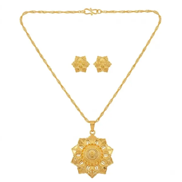 Gold_Plated_Floral_Pendant_Necklace_Stud_Earrings_Set_For_Women