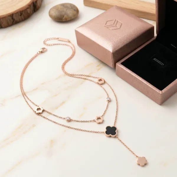 Rose_Gold_Plated_Double_Layered_Floral_Pendant_Necklace_For_Women