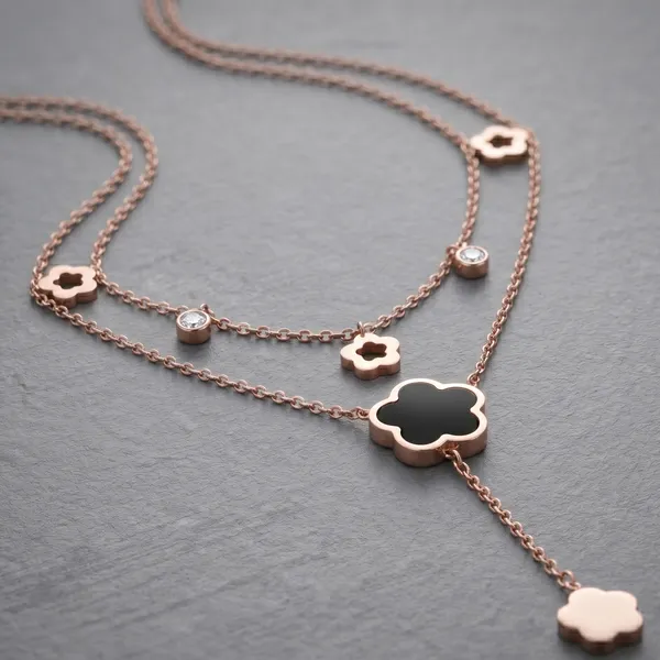 Rose_Gold_Plated_Double_Layered_Floral_Pendant_Necklace_For_Women