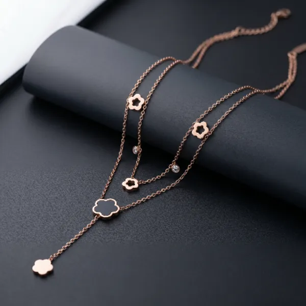 Rose_Gold_Plated_Double_Layered_Floral_Pendant_Necklace_For_Women