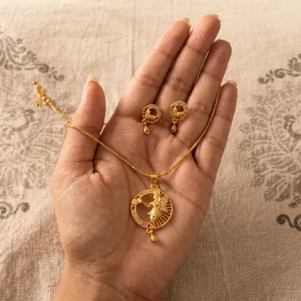 Gold_Plated_Krishna_Pendant_Religious_Necklace_Earrings_Set_For_Women