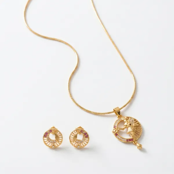 Gold_Plated_Krishna_Pendant_Religious_Necklace_Earrings_Set_For_Women
