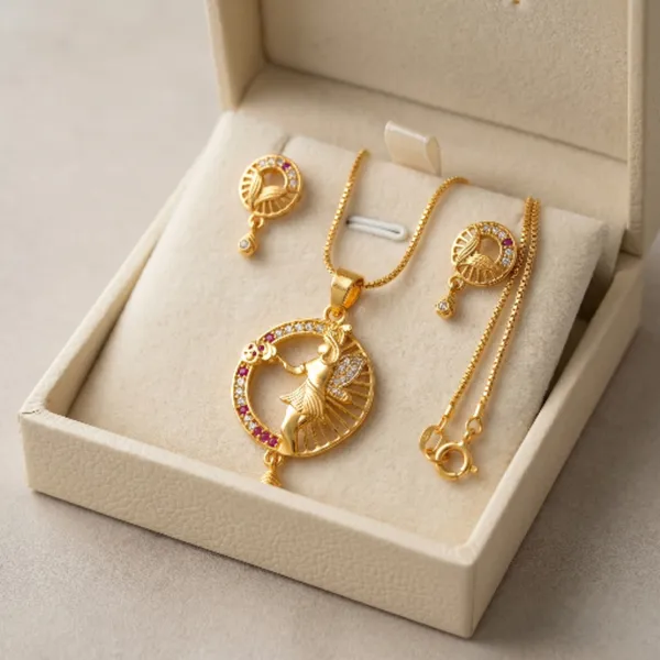 Gold_Plated_Krishna_Pendant_Religious_Necklace_Earrings_Set_For_Women