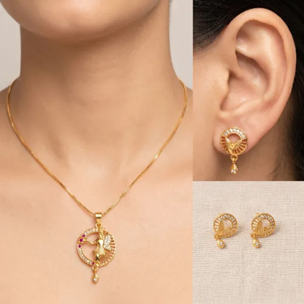 Gold_Plated_Krishna_Pendant_Religious_Necklace_Earrings_Set_For_Women