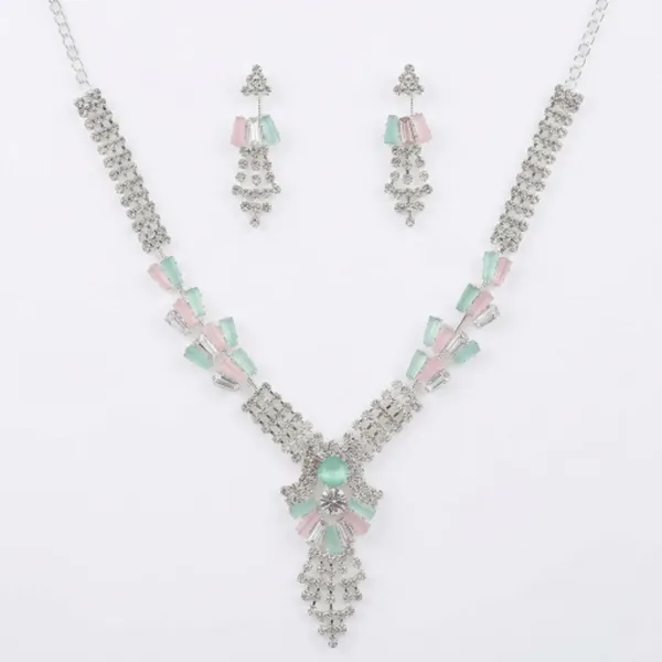 Silver_Plated_Pastel_Stone_Choker_Necklace_Earrings_Set_For_Women