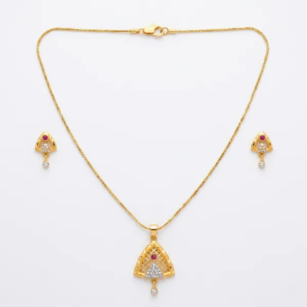 Gold_Plated_Ruby_Red_Stone_Triangular_Pendant_Necklace_Earrings_Set_For_Women