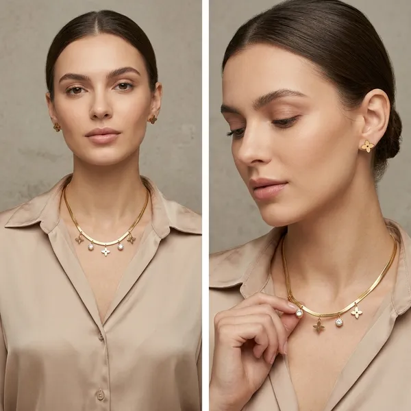 Gold_Plated_Floral_Herringbone_Choker_Necklace_Set_For_Women