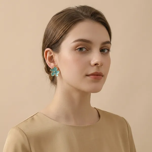 Green_Gold_Plated_Floral_Enamel_Stud_Earrings_For_Women