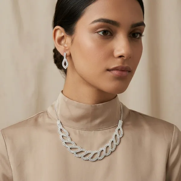 Silver_Plated_Rhinestone_Choker_Necklace_Earrings_Set_For_Women