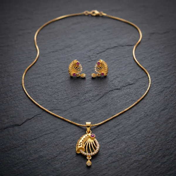 Gold_Plated_Ethnic_Pendant_Set_With_Earrings_For_Women
