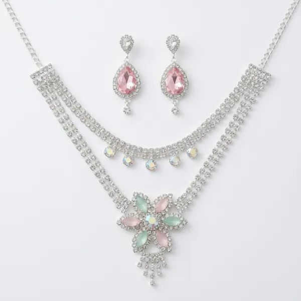 White_Silver_Plated_Floral_Cubic_Zirconia_Choker_Set_For_Women