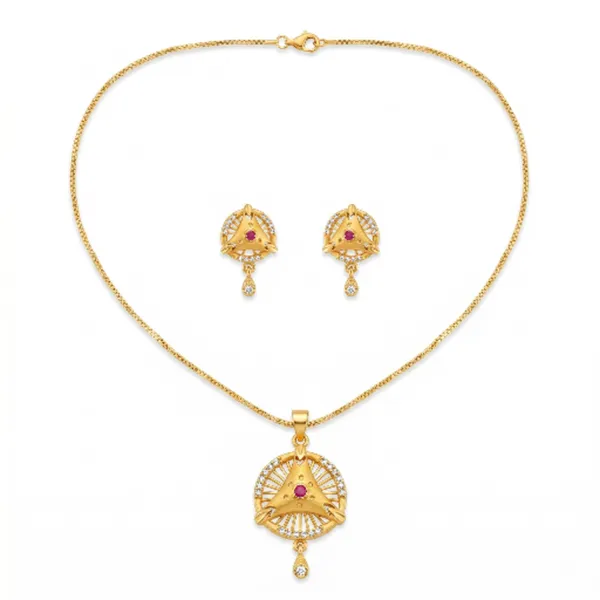 Gold_Plated_Ruby_Pink_Stone_Pendant_Necklace_Jewellery_Set_For_Women