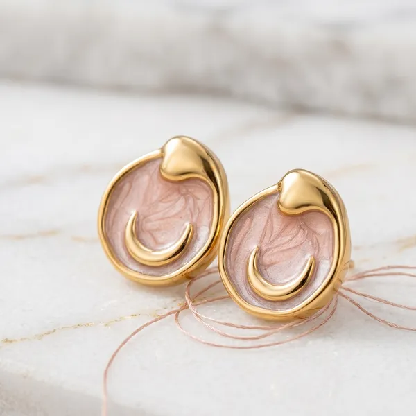 Pink_Gold_Plated_Enamel_Crescent_Moon_Stud_Earrings_For_Women