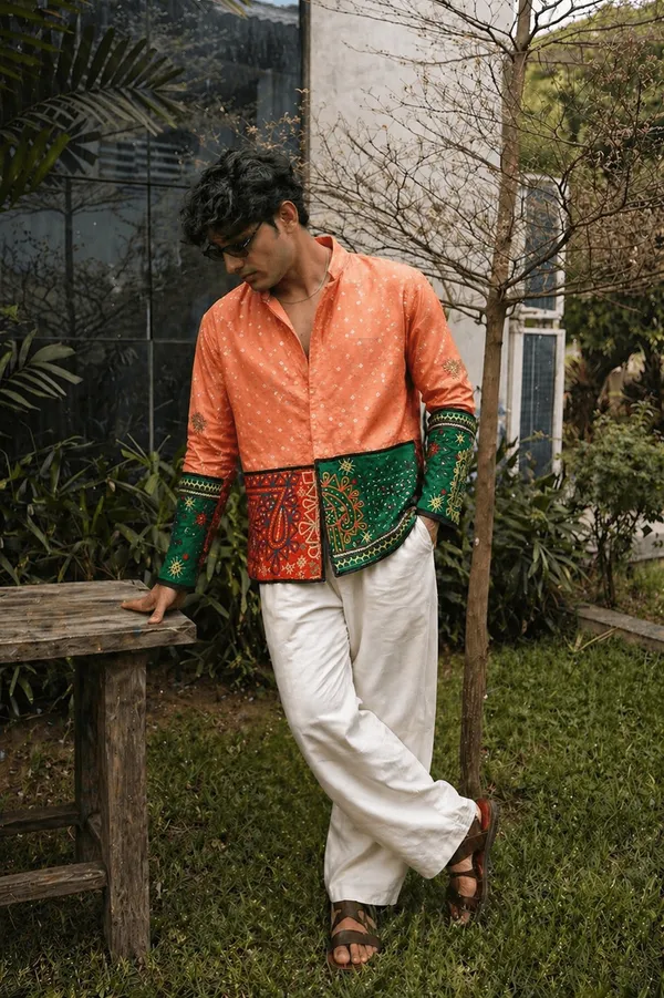 Kacchi_Work_Orange_Embroidery_Shirt