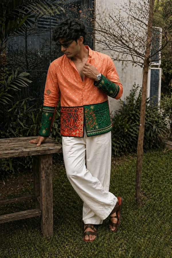 Kacchi_Work_Orange_Embroidery_Shirt
